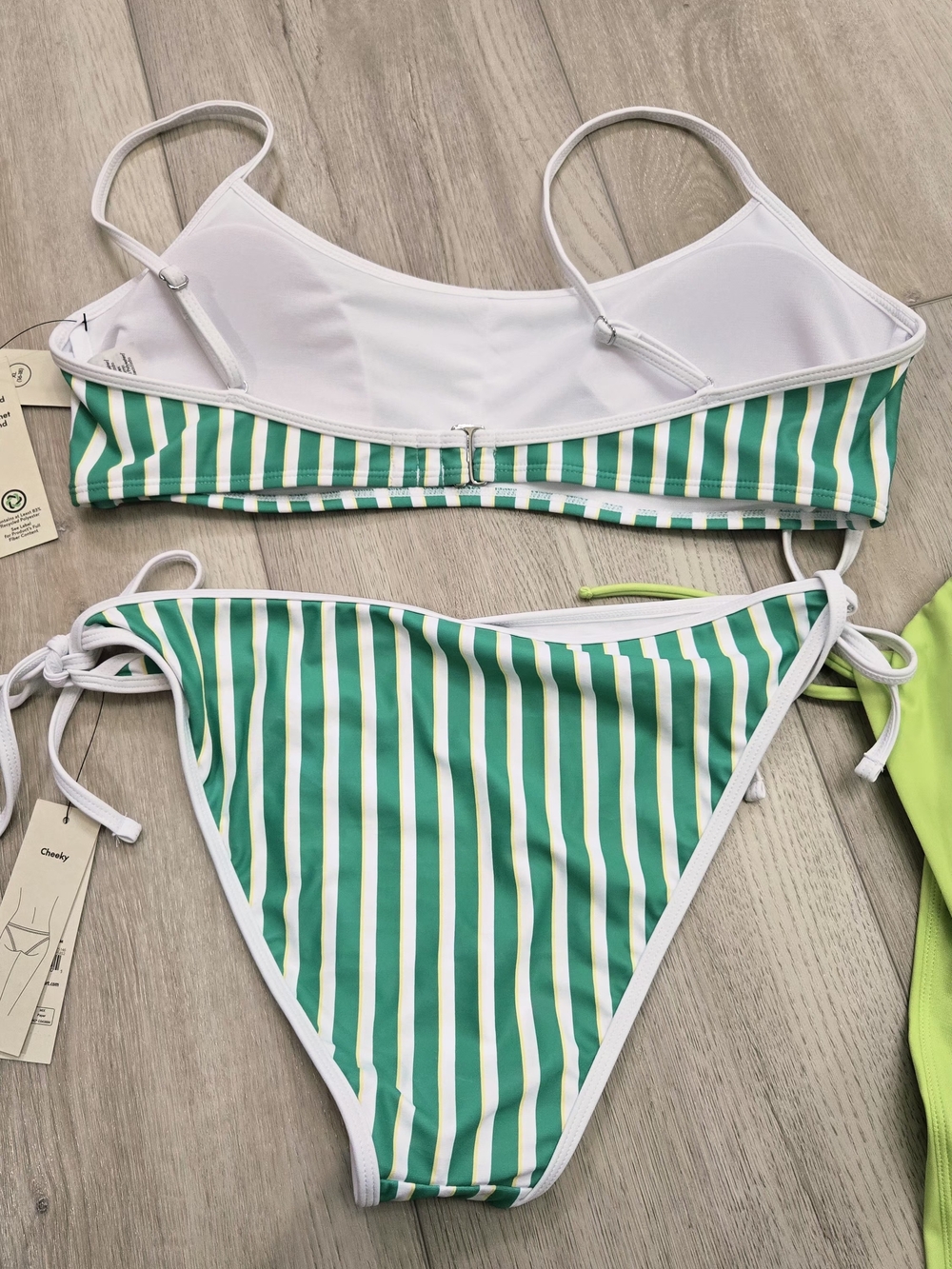 NEW! No Boundaries Green Striped Bikini Set & Lime One-Piece Swimsuit - Picture 6 of 8